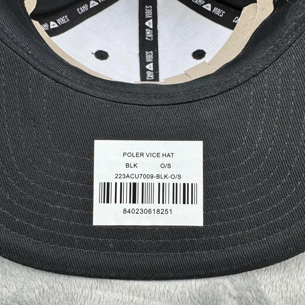 Poler Vice Hat Mens OS‎ Black New Camp Vibes Snapback Flat Brim 223ACU7009-BLK